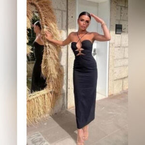 Zara Dress bloggers favourite sundress black long open neckline xs cut out